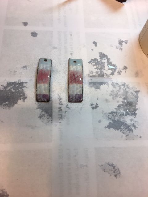 Karen Meador, Ph.D.'s Layered Torch Enameled Earrinngs - , Enameling, Enamel Jewelry Supplies, Enamel, Enameling, Enameled Jewelry, Layered Torch Enameled Earrings